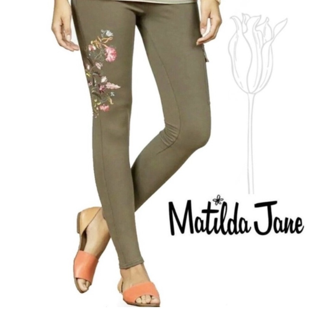 Matilda Jane Olive Floral Embroidered Pants 🌴